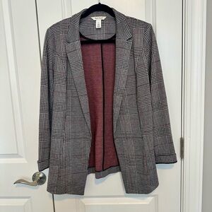 White House Black Market Black and White Plaid Blazer